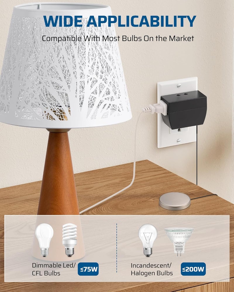 DEWENWILS 2 Pack Touch Dimmer Switch, Plug and Play Lamp Touch Control Pad, Touch Lamp Switch, Full Range Dimmer, Dimmable LED/CFL Lights, Incandescent Bulbs, Extension Cord Dimmer, ETL Listed, Black - Image 3